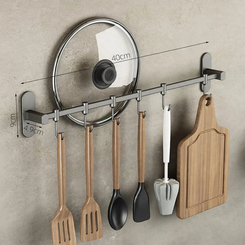 Support mural pour ustensiles de cuisine avec crochets en acier inoxydable 7