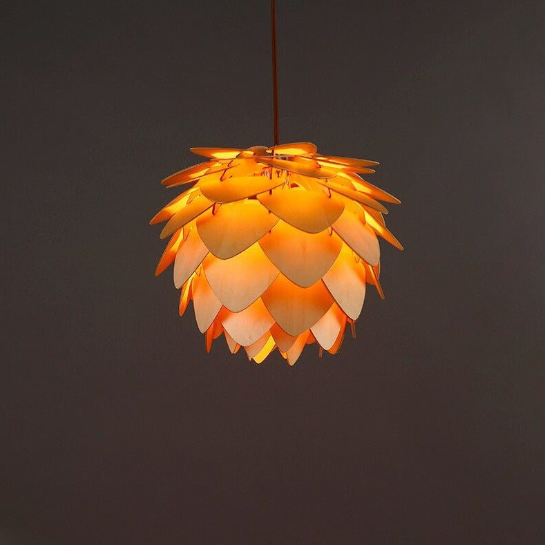 Suspension Luminaire Bois Pomme de Pin Artisanale Ajustable 1