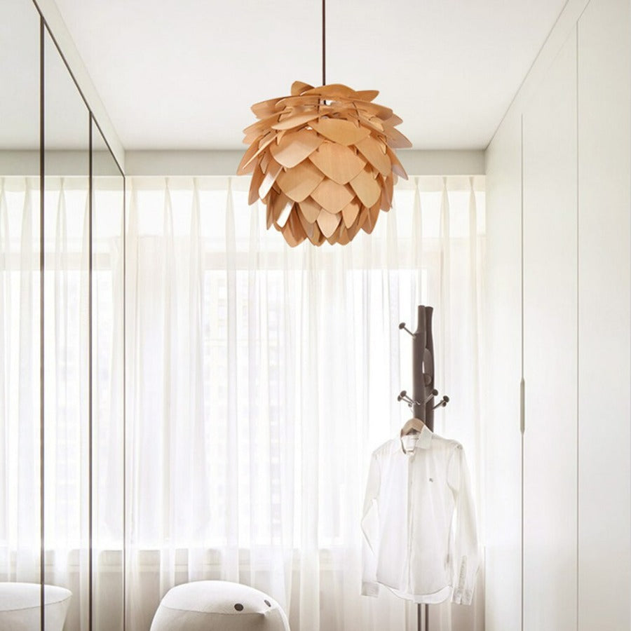Suspension Luminaire Bois Pomme de Pin Artisanale Ajustable 3