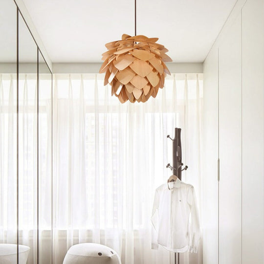 Suspension Luminaire Bois Pomme de Pin Artisanale Ajustable 3