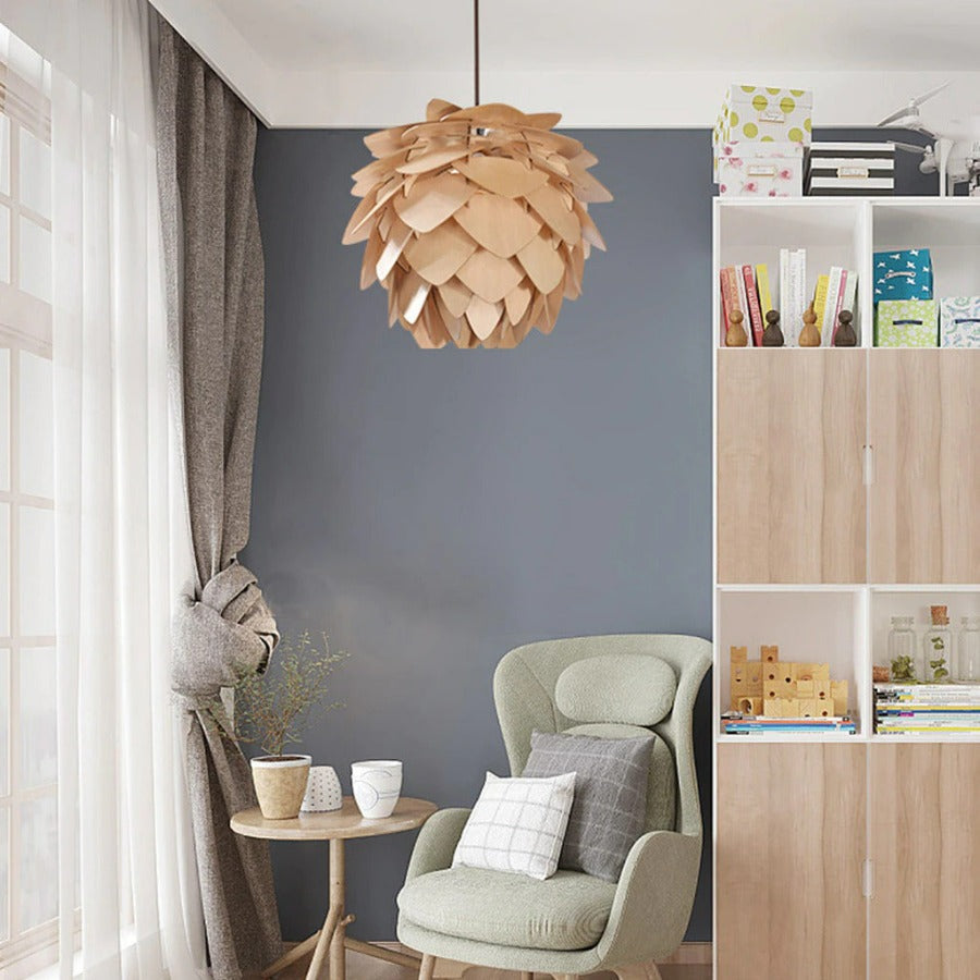 Suspension Luminaire Bois Pomme de Pin Artisanale Ajustable 4