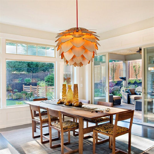 Suspension Luminaire Bois Pomme de Pin Artisanale Ajustable 5