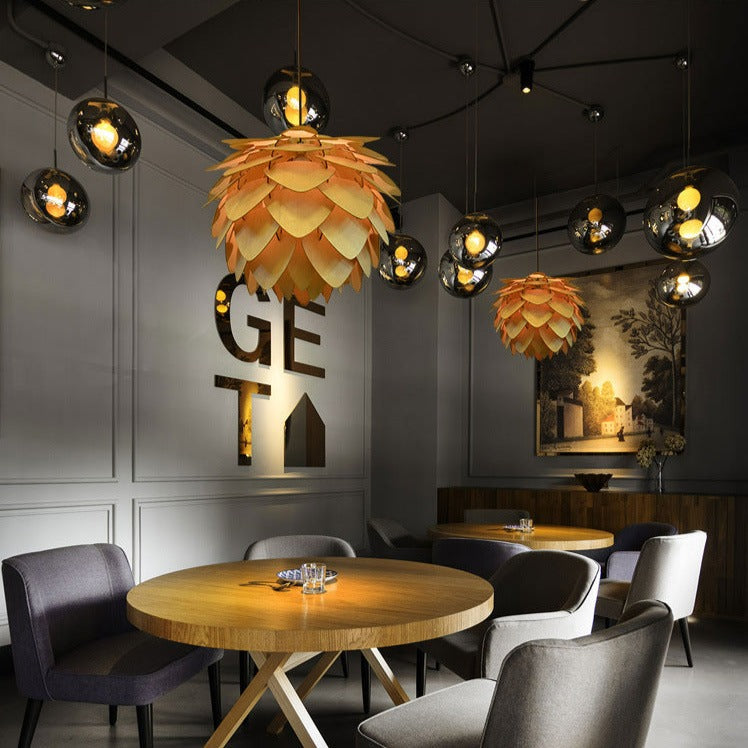 Suspension Luminaire Bois Pomme de Pin Artisanale Ajustable 8