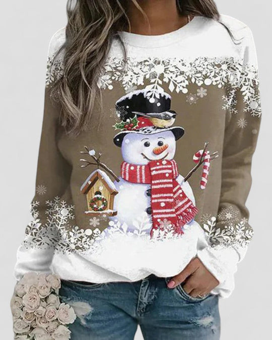 Sweat-shirt à manches longues pour femmes avec motif bonhomme de neige 3