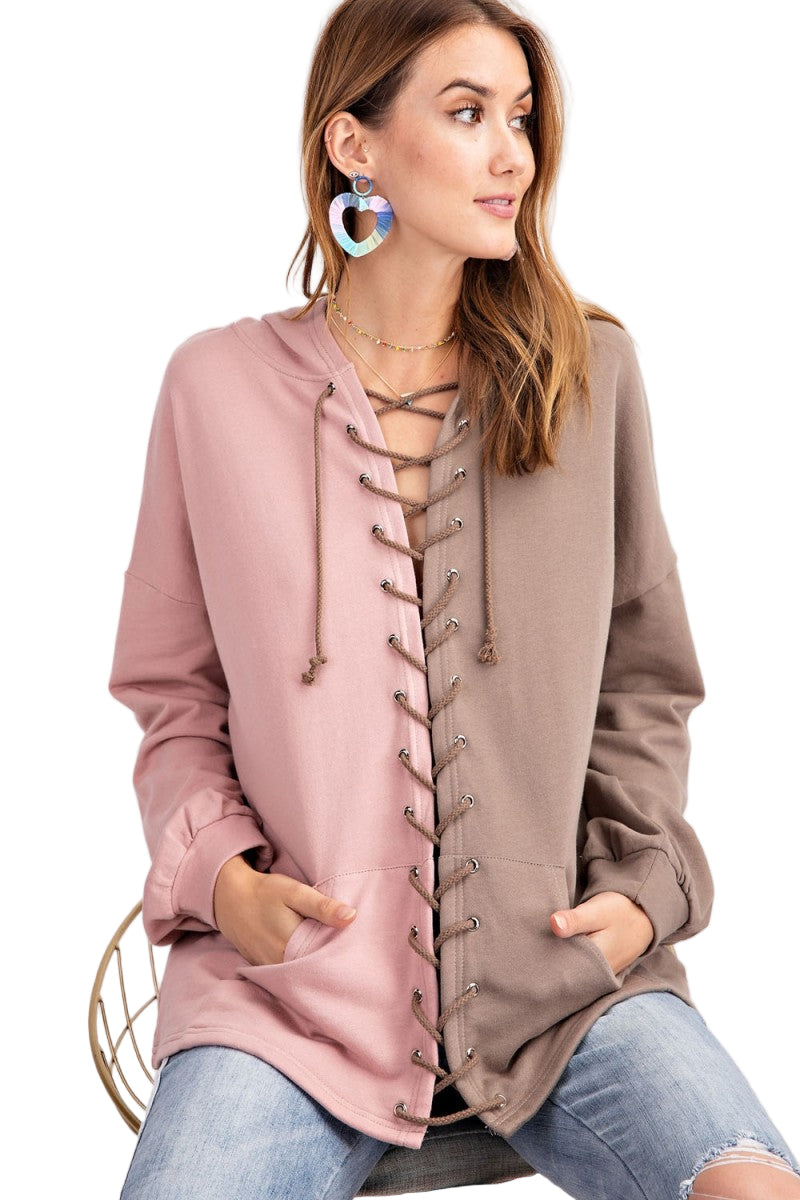 Sweat à Capuche Femme en Tricot Mocha avec Détails Colorés 0