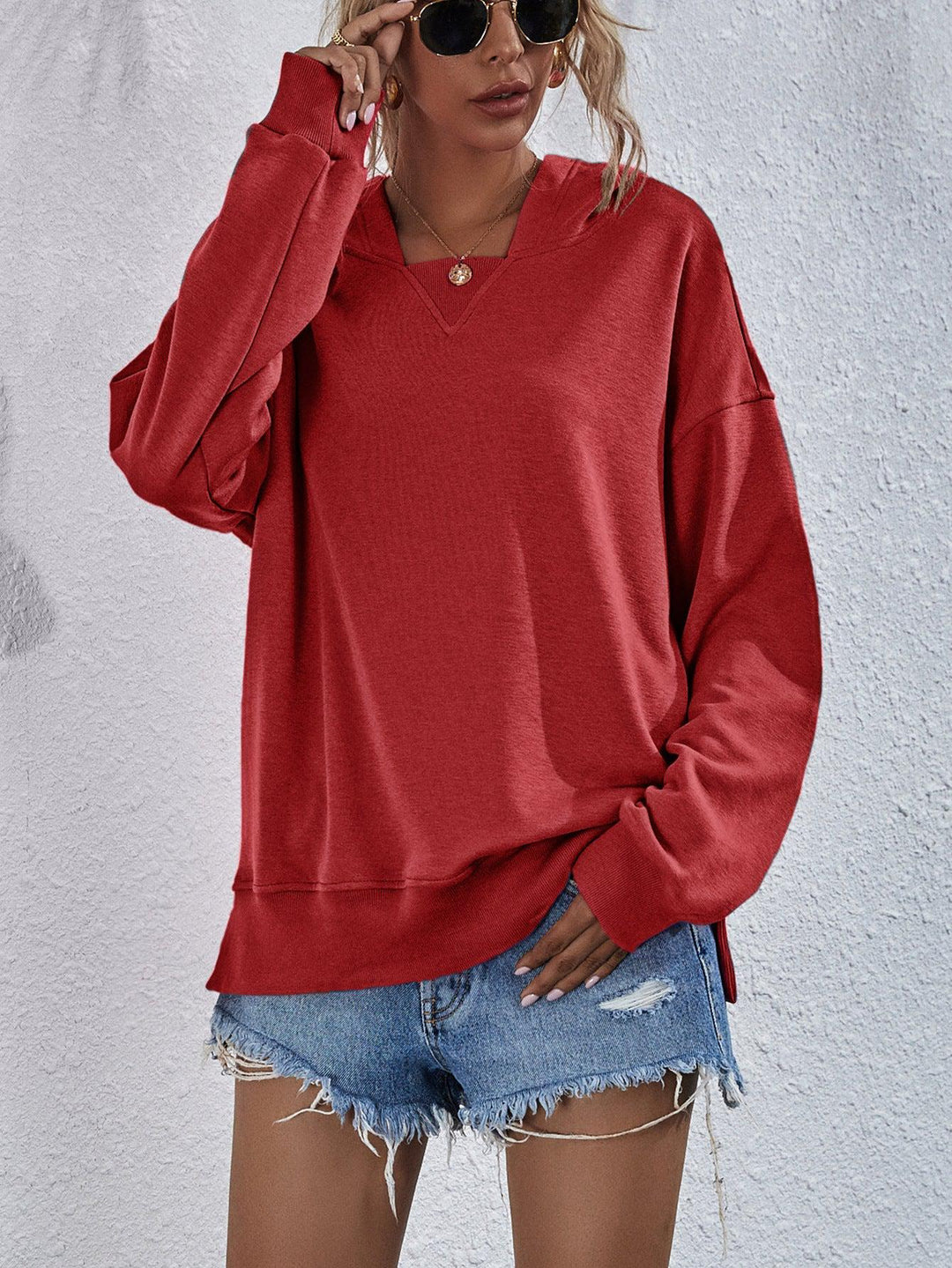 Sweat à Capuche à Épaules Tombantes en Polyester 12