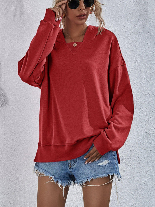 Sweat à Capuche à Épaules Tombantes en Polyester 12