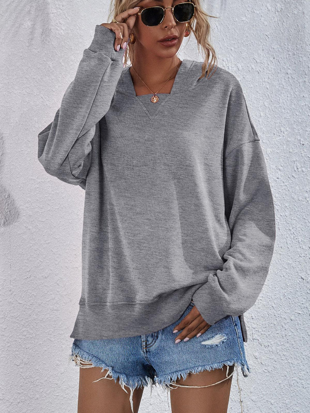 Sweat à Capuche à Épaules Tombantes en Polyester 9