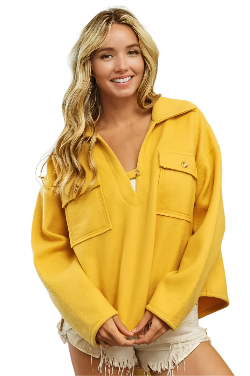Sweatshirt à Col Fleece pour Femme avec Poches Rabat 1