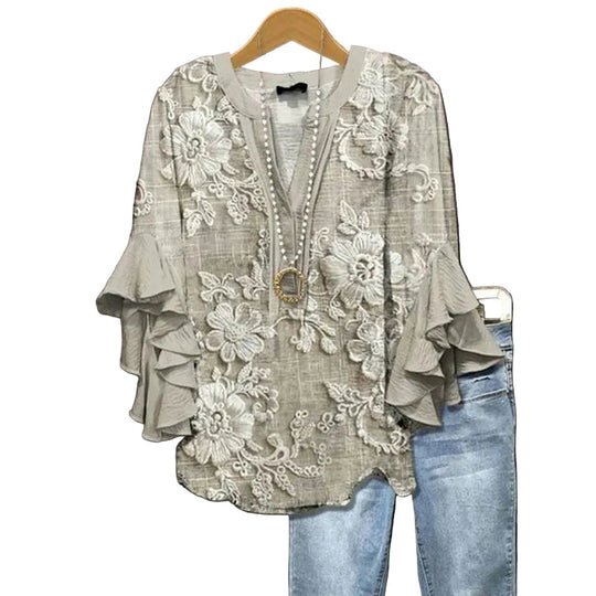 T-Shirt Femme Floral à Ourlets Volants 0