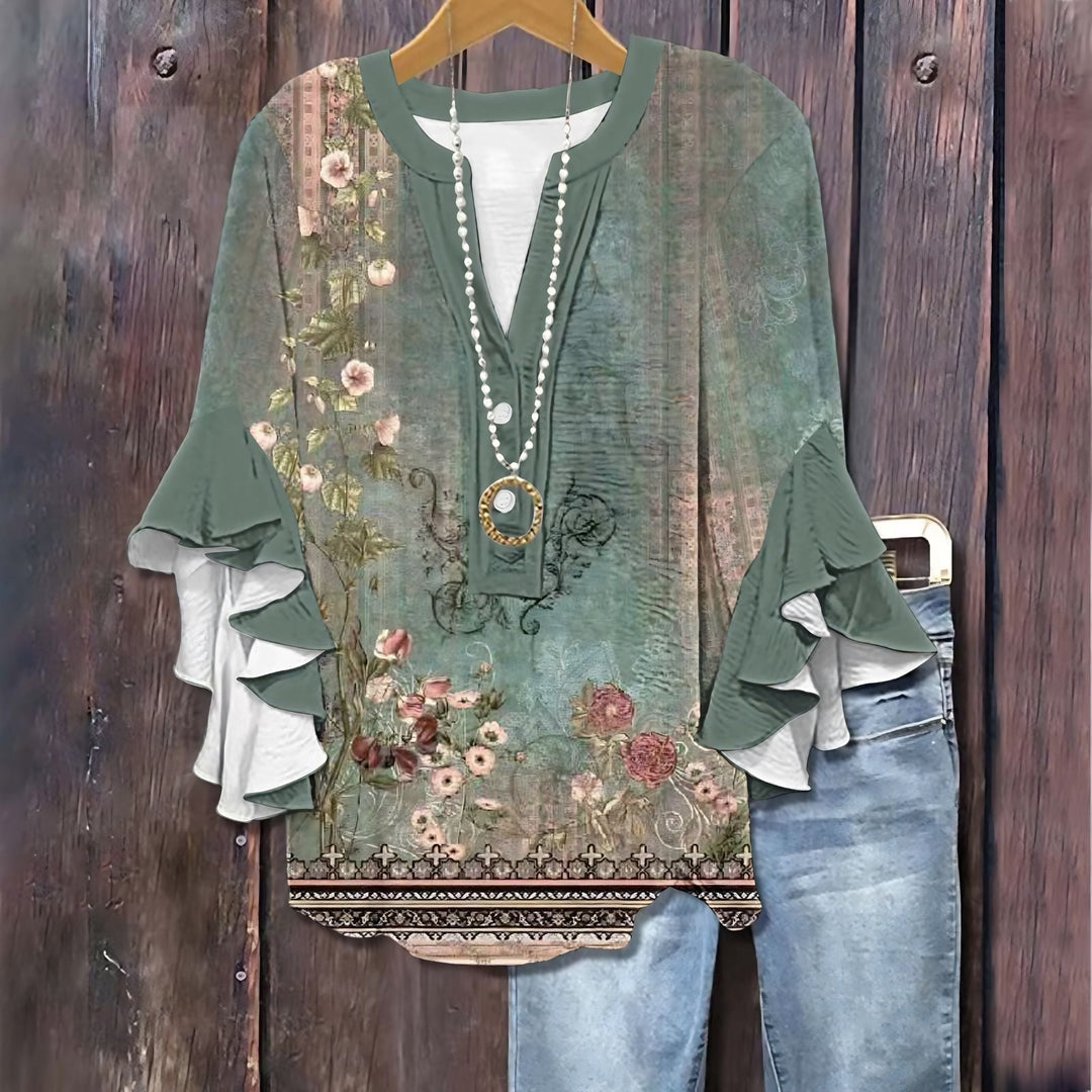 T-Shirt Femme Floral à Ourlets Volants 1