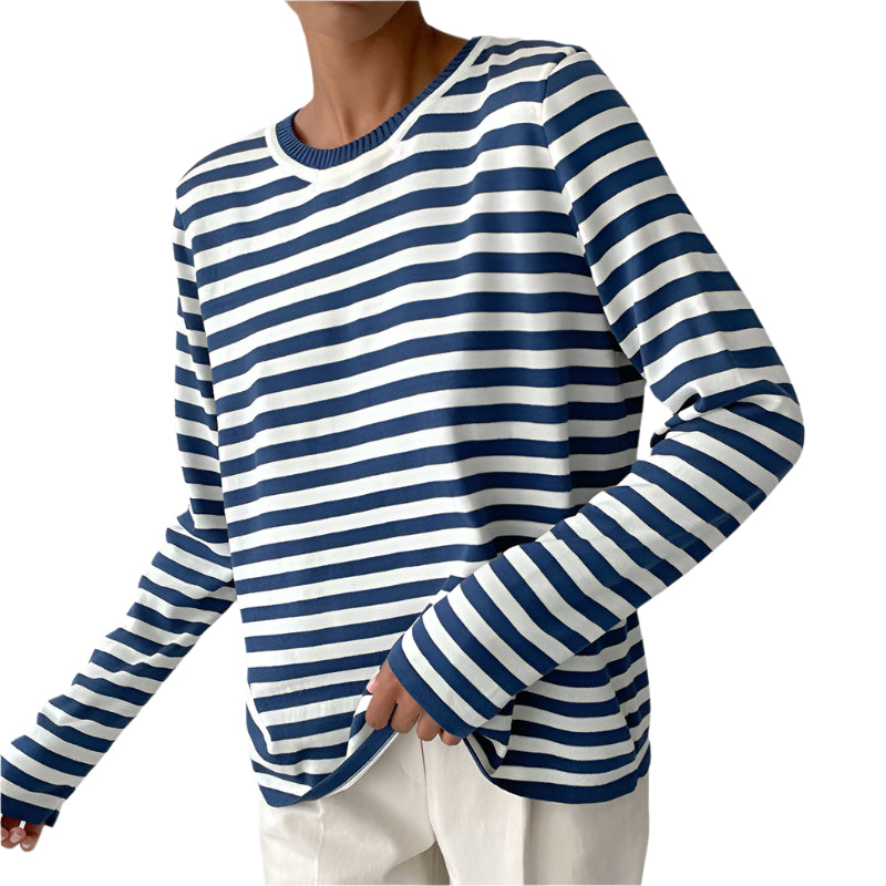 T-shirt Femme à Manches Longues en Coton Bio à Rayures 0
