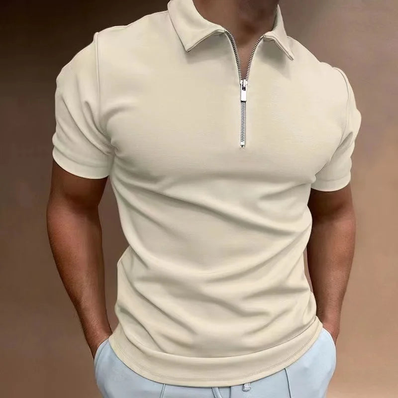 T-shirt Homme à Manches Courtes Col Zippé Confortable et Moderne 4