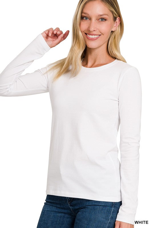 T-shirt à Manches Longues Col Rond pour Femme en Coton 0