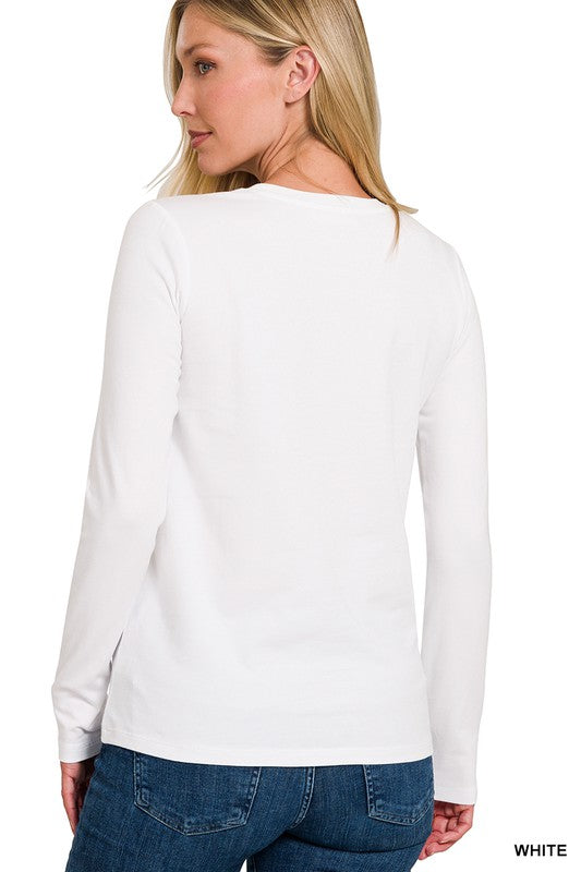 T-shirt à Manches Longues Col Rond pour Femme en Coton 1