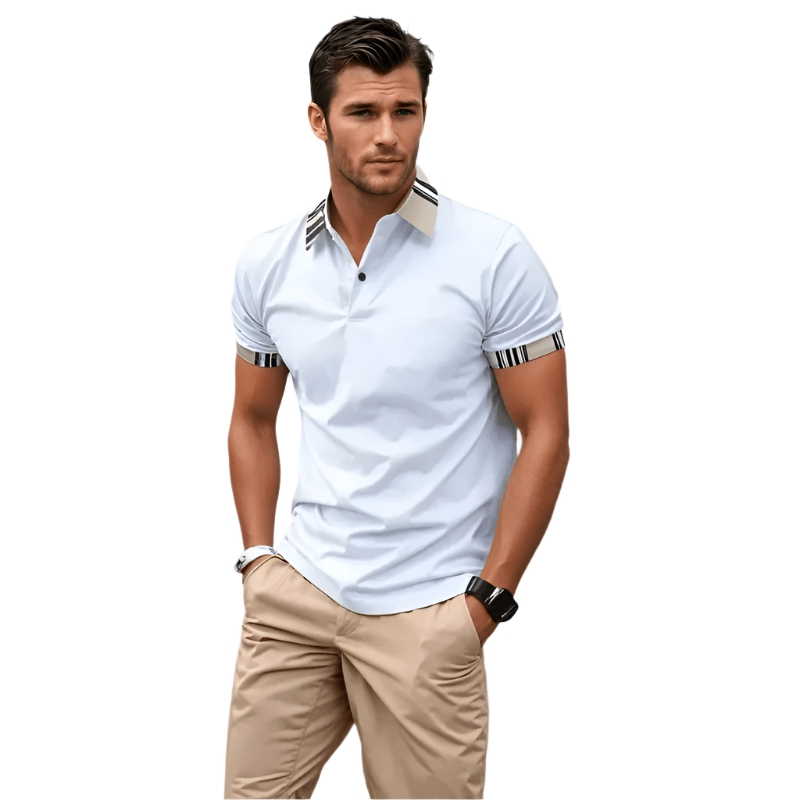 T-shirt à col rabattu à rayures pour homme en polyester 1