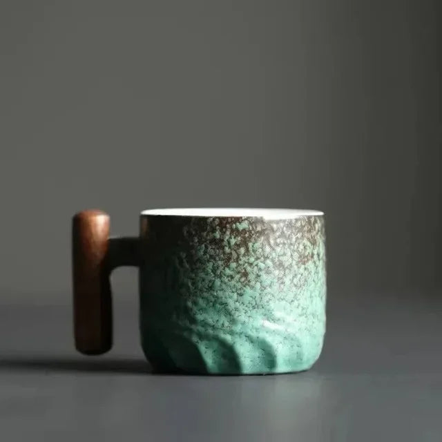 Tasse à café en céramique avec poignée en bois 4
