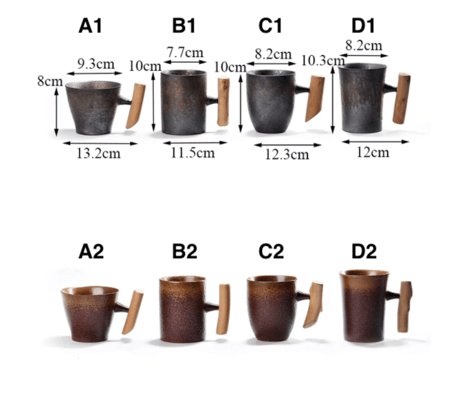 Tasse à café en céramique japonaise avec poignée en bois 0