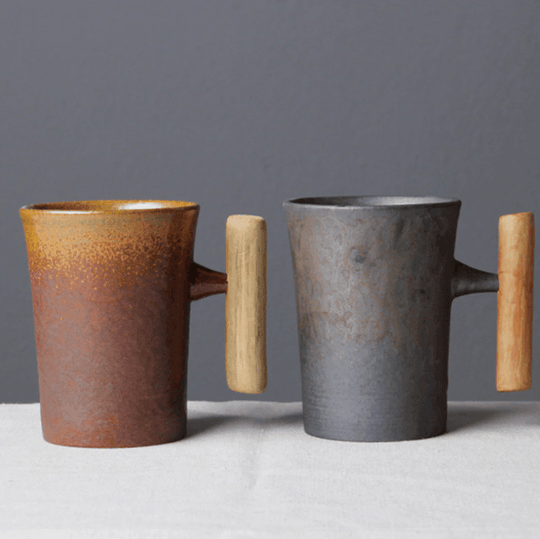 Tasse à café en céramique japonaise avec poignée en bois 2