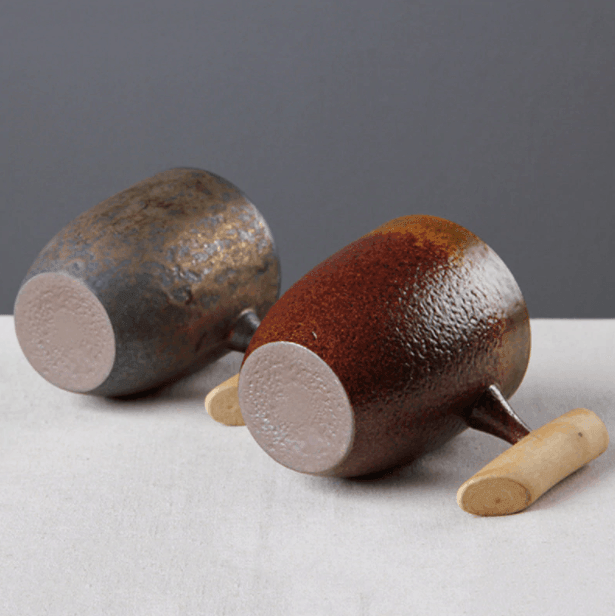 Tasse à café en céramique japonaise avec poignée en bois 3