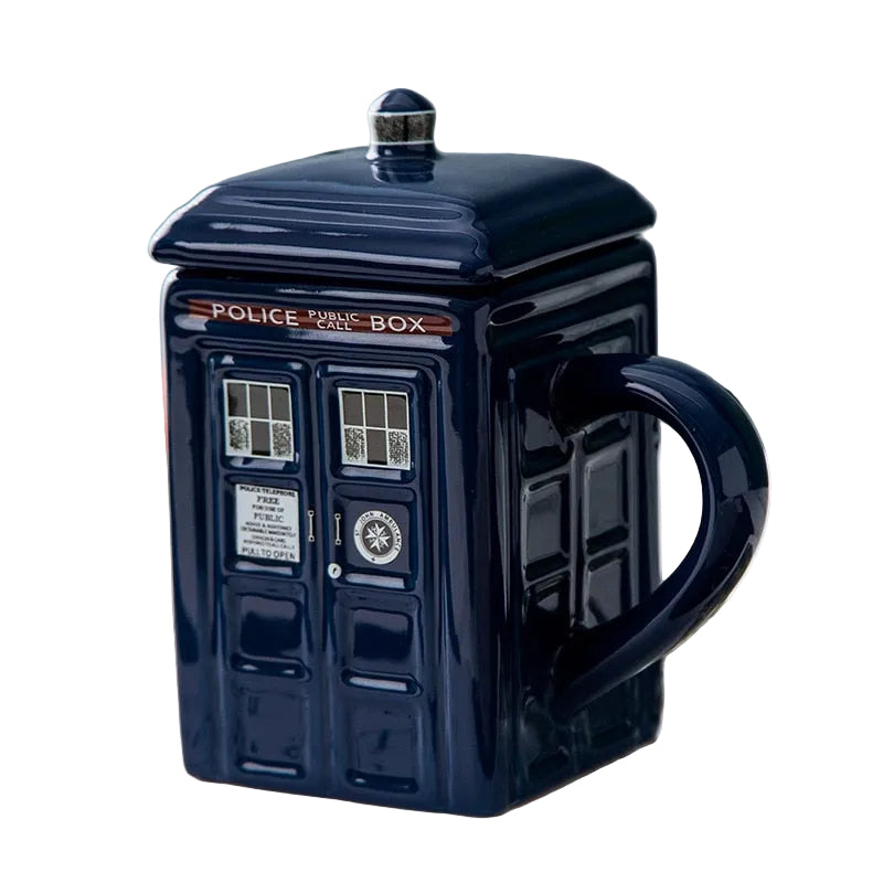 Tasse en Céramique Inspirée de la Boîte de Police avec Cuillère Assortie 0
