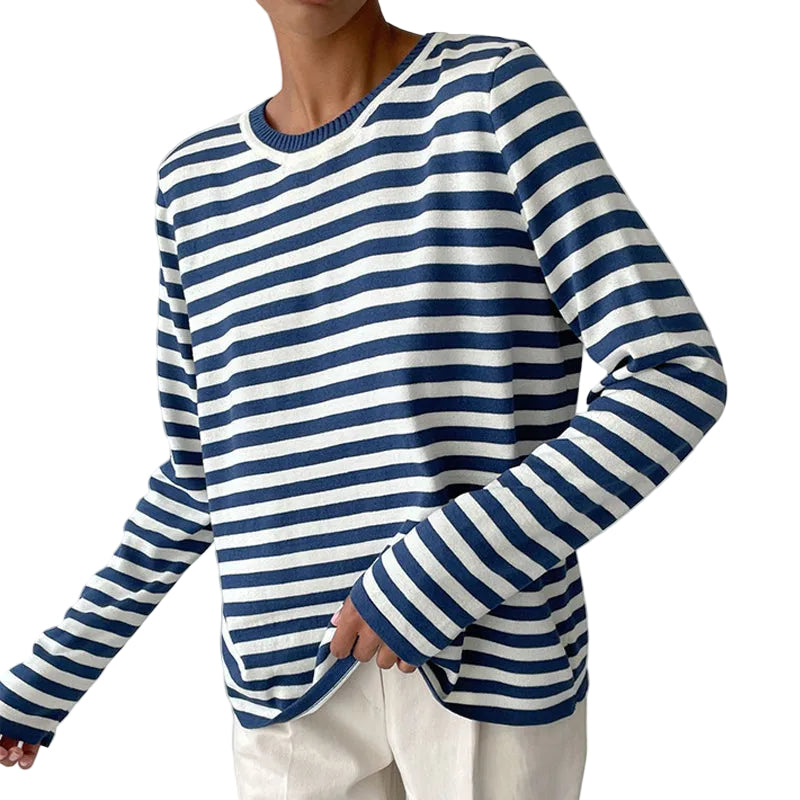 Tee Shirt Femme Manches Longues à Rayures Style Automnal 0