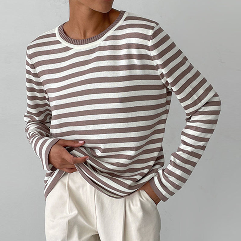 Tee Shirt Femme Manches Longues à Rayures Style Automnal 1