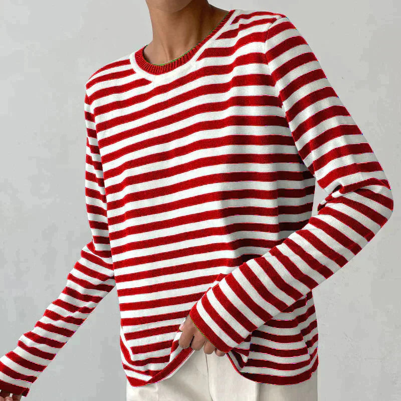 Tee Shirt Femme Manches Longues à Rayures Style Automnal 11
