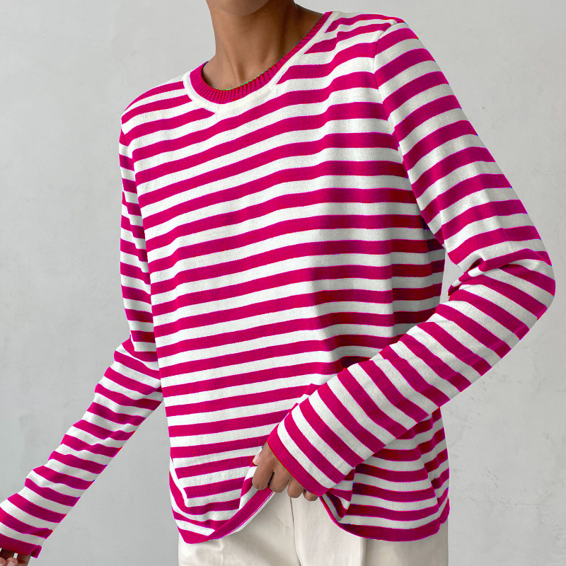 Tee Shirt Femme Manches Longues à Rayures Style Automnal 12