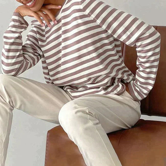 Tee Shirt Femme Manches Longues à Rayures Style Automnal 2