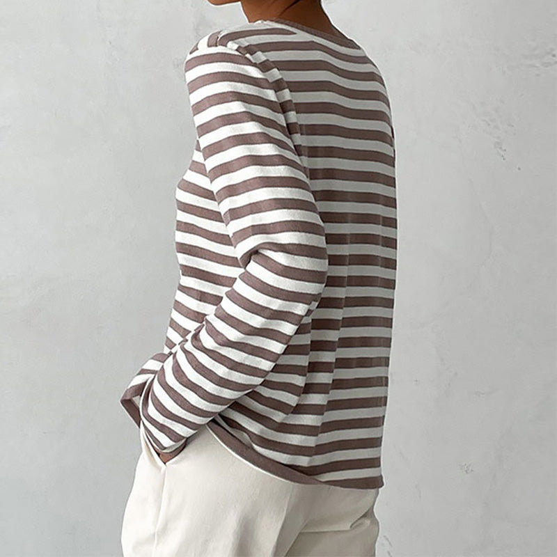 Tee Shirt Femme Manches Longues à Rayures Style Automnal 8