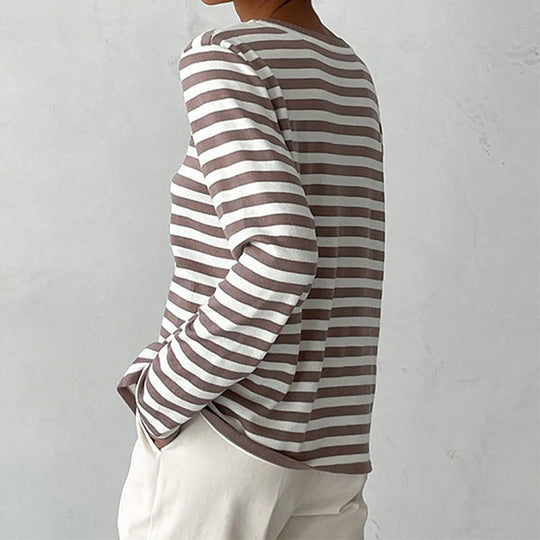 Tee Shirt Femme Manches Longues à Rayures Style Automnal 8