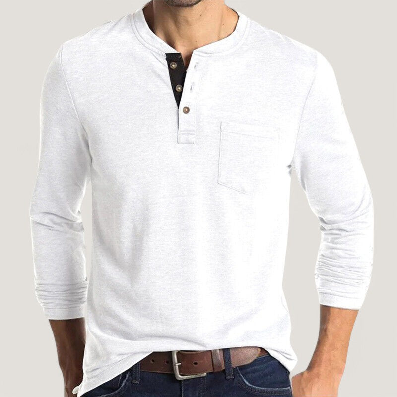 Tee Shirt Homme Classique à Manches Longues en Coton Mélangé 0