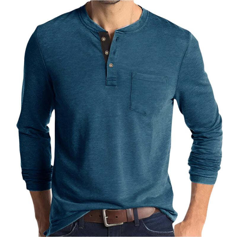 Tee Shirt Homme Classique à Manches Longues en Coton Mélangé 1