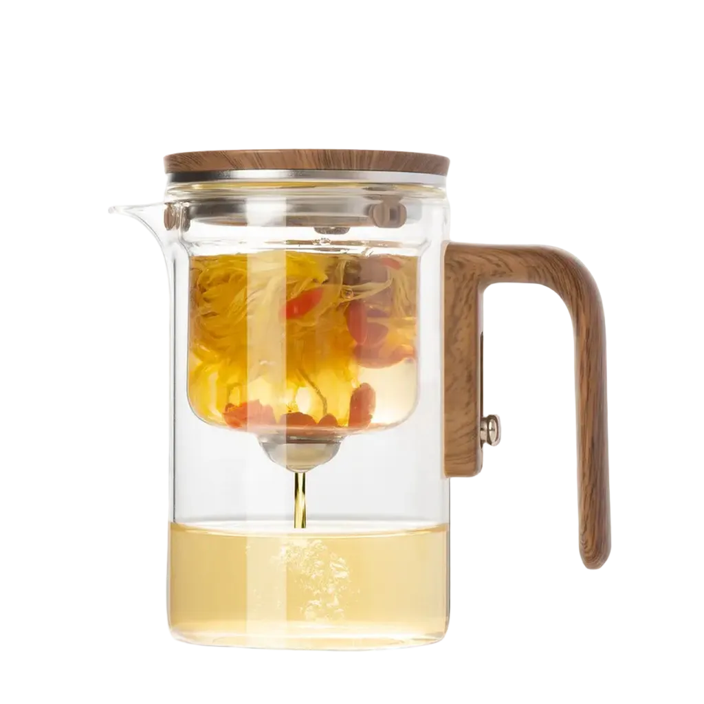 Théière en Verre InfusiSense avec Mécanisme à Bouton-Poussoir Moderne 0
