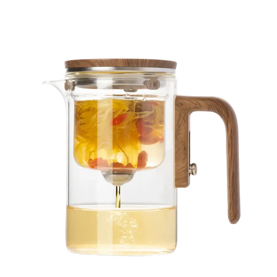 Théière en Verre InfusiSense avec Mécanisme à Bouton-Poussoir Moderne 0