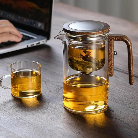 Théière en Verre InfusiSense avec Mécanisme à Bouton-Poussoir Moderne 3