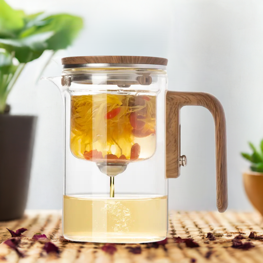 Théière en Verre InfusiSense avec Mécanisme à Bouton-Poussoir Moderne 7