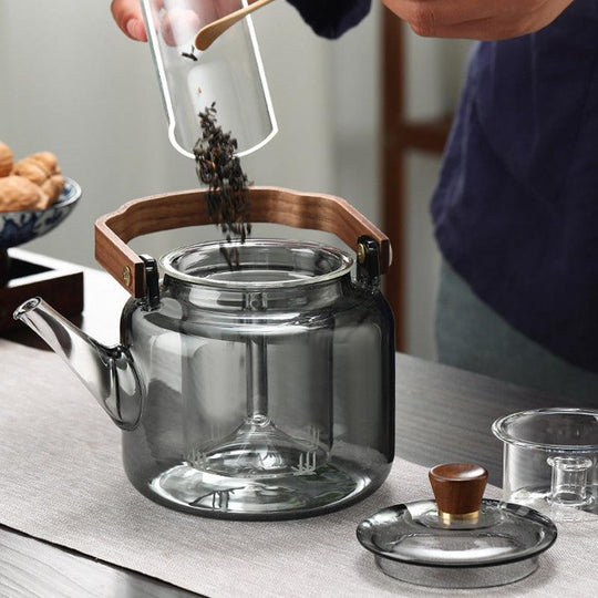 Théière en Verre et Bois Design 1