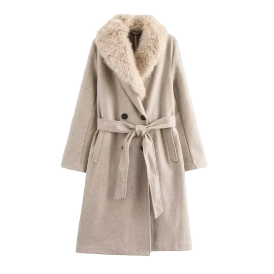 Trench-coat Femme Chic avec Col en Fourrure 0