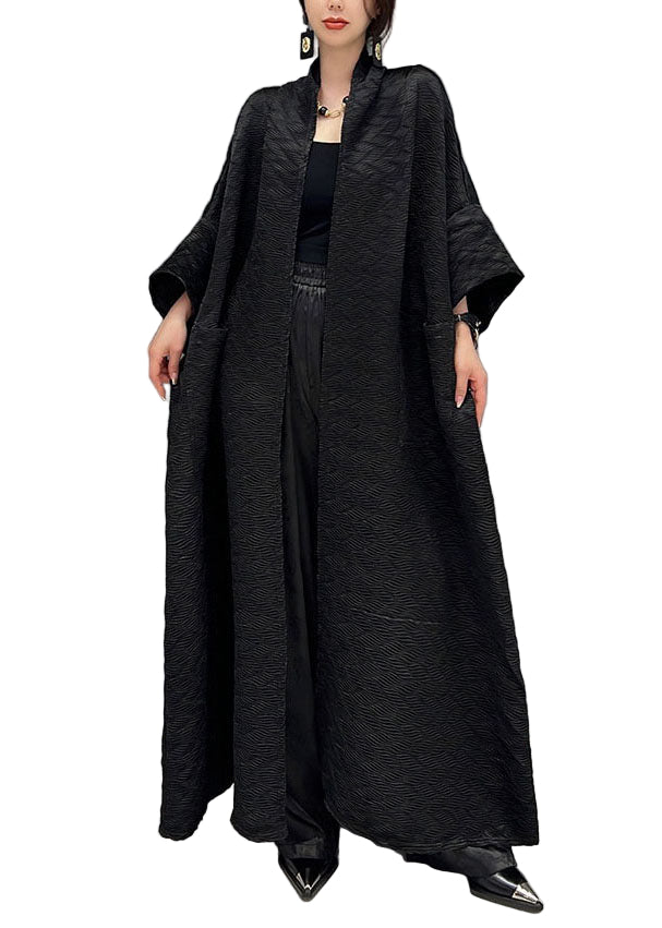 Trench-coat Femme Noir Chic avec Poches Oversize 0