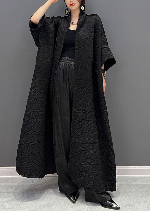 Trench-coat Femme Noir Chic avec Poches Oversize 1