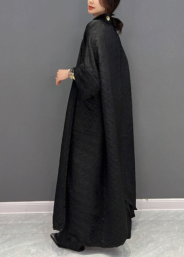 Trench-coat Femme Noir Chic avec Poches Oversize 3