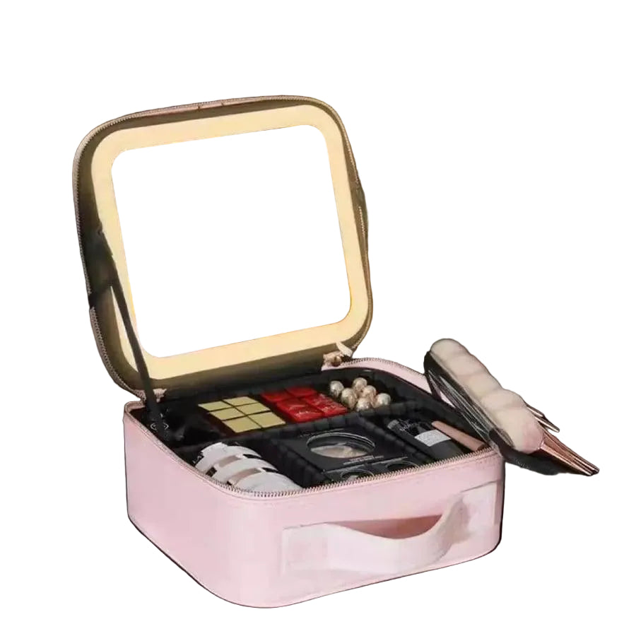Trousse à Maquillage Femme Chic avec Miroir LED et Compartiments Pratiques 0