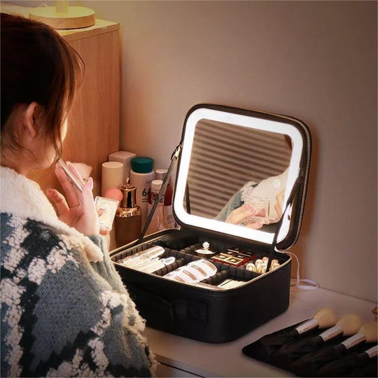 Trousse à Maquillage Femme Chic avec Miroir LED et Compartiments Pratiques 2