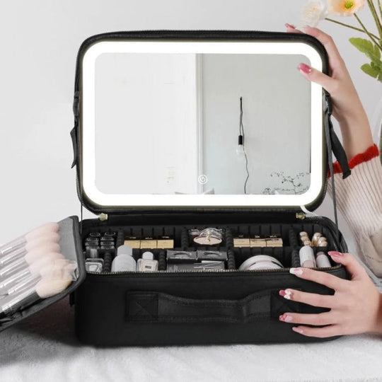 Trousse à Maquillage Femme Chic avec Miroir LED et Compartiments Pratiques 3