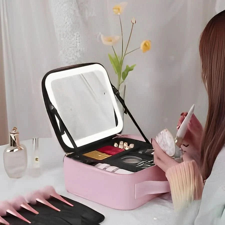 Trousse de Maquillage Portable avec Miroir LED 2