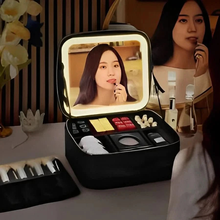 Trousse de Maquillage Portable avec Miroir LED 5