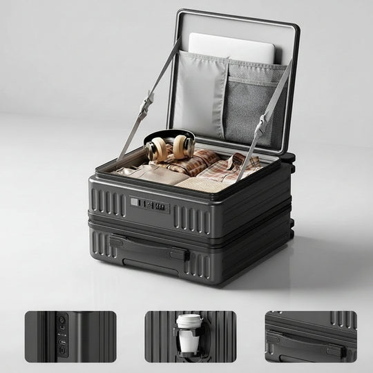 Valise de voyage multifonctionnelle avec port USB et porte-gobelet pliable 0