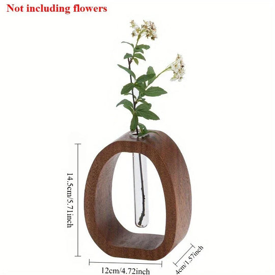 Vase Décoratif Ovale en Bois avec Tube en Verre pour Tige Unique 0